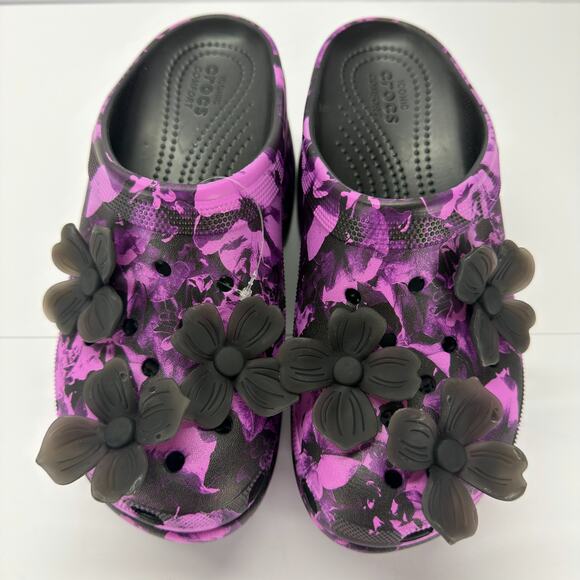 Crocs Siren Hyper Floral Clog Purple Black Women Size 9 High Heel 4" Mules Retro - Picture 3 of 13
